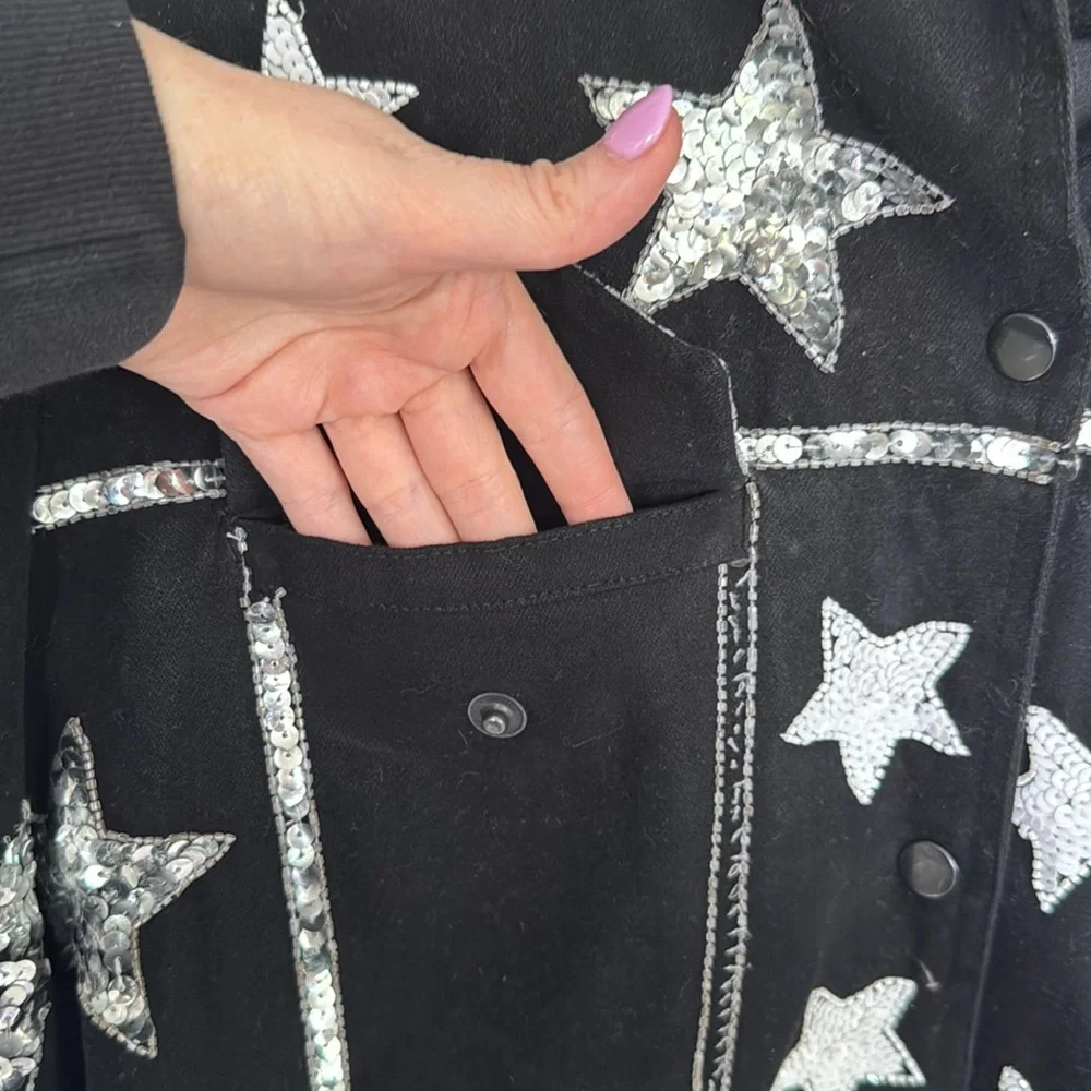 Vintage Modi Beaded Sequin Star Denim Cotton Jacket - Picture 7 of 14
